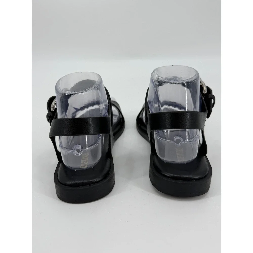 Cushionaire Womens Black Square Toe Sandals Silver Buckle Ankle Strap Size 7M